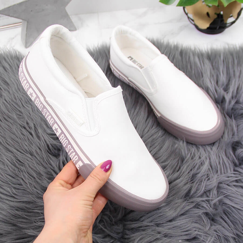 Textilní tenisky slip on bílé Big Star HH274007 bílý 2 Textilní tenisky slip on bílé Big Star HH274007 bílý 2