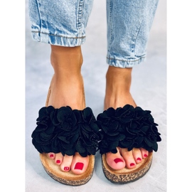 BM Korkové pantofle s květinami od Brice Black černá 2