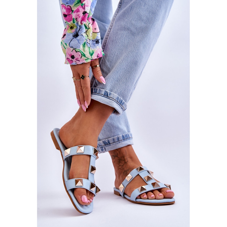 Modré dámské pantofle Mercure s velkými cvočky modrý 2