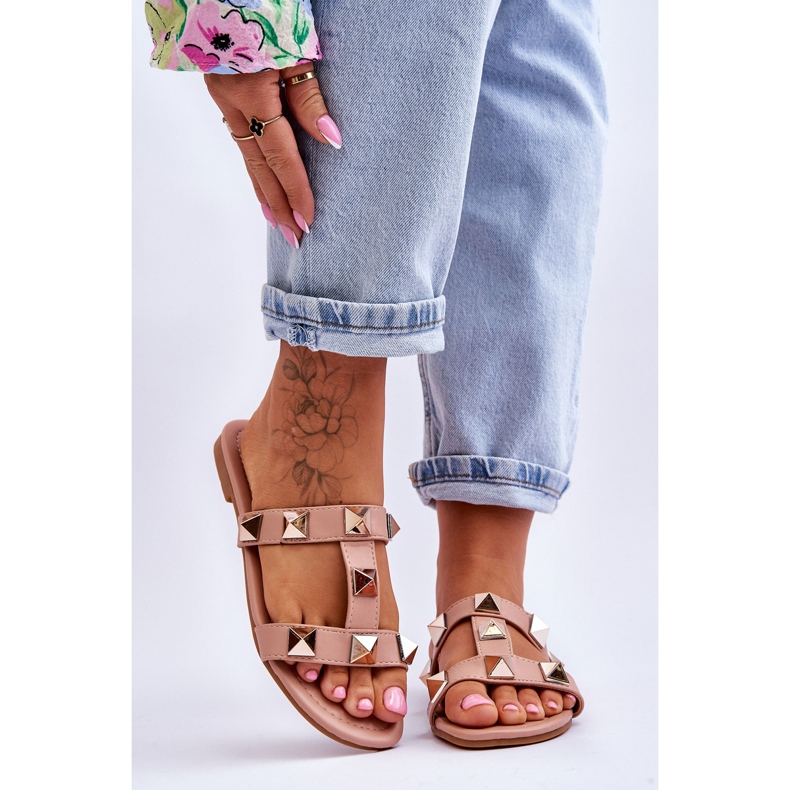 Dámské pantofle Nude Mercure s velkými cvočky růžový 1