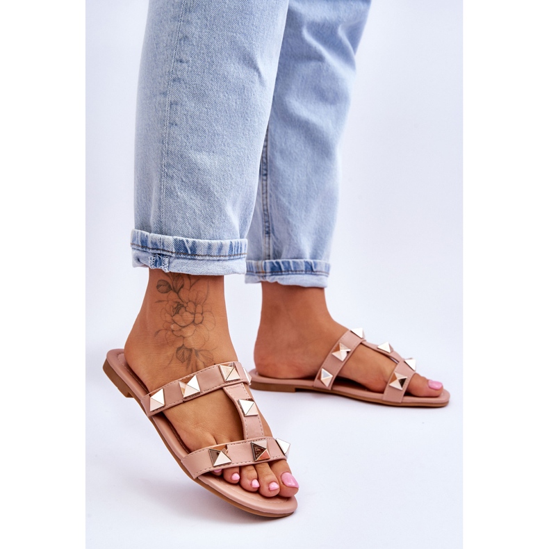 Dámské pantofle Nude Mercure s velkými cvočky růžový 2