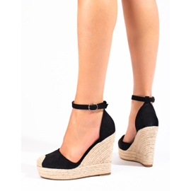 SHELOVET Stylové espadrilky na klínku černý 1