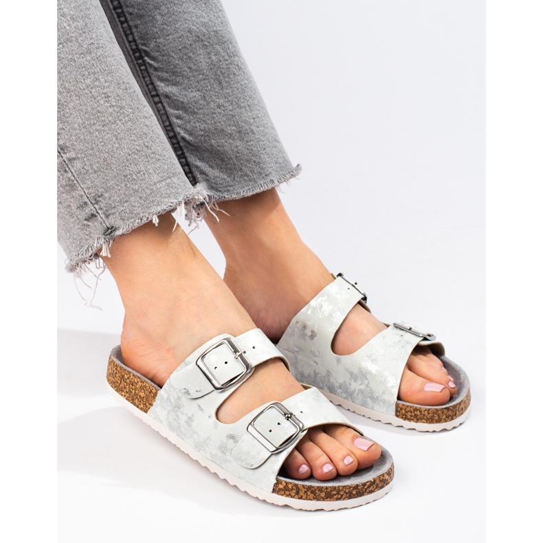 W. Potocki Pohodlné pantofle Potocki bílý stříbrný 1