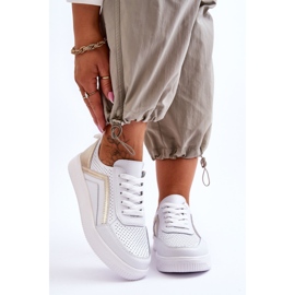 Dámská kožená perforovaná sportovní obuv bílá a zlatá Carvalo bílý 1 Dámská kožená perforovaná sportovní obuv bílá a zlatá Carvalo bílý 1