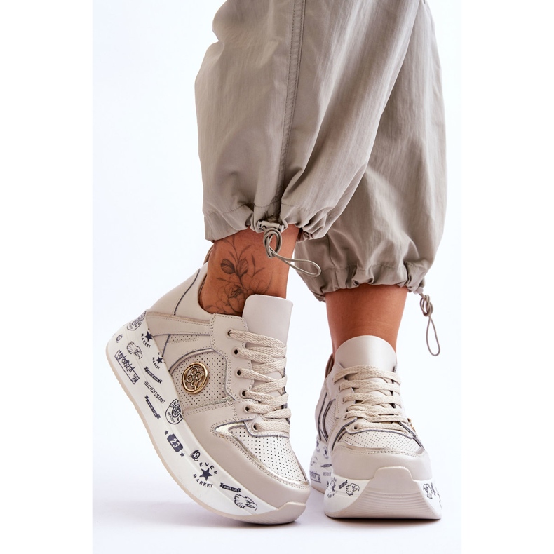 PE1 Dámské kožené tenisky na robustní platformě béžové asturie béžový 1