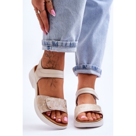 PE1 Dámské sandály pohodlné boty na suchý zip Béžovo-zlatá Grace béžový 1