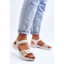 PE1 Dámské sandály pohodlné boty na suchý zip Béžovo-zlatá Grace béžový 2