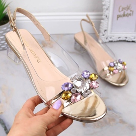 Transparentní sandály na nízkém podpatku se zlatými krystaly Sergio Leone SK047 1