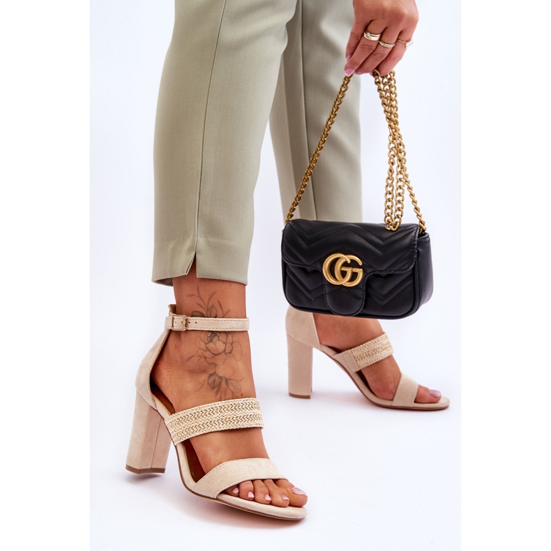 Semišové sandály s pletenými podpatky Béžová Roselia béžový 2