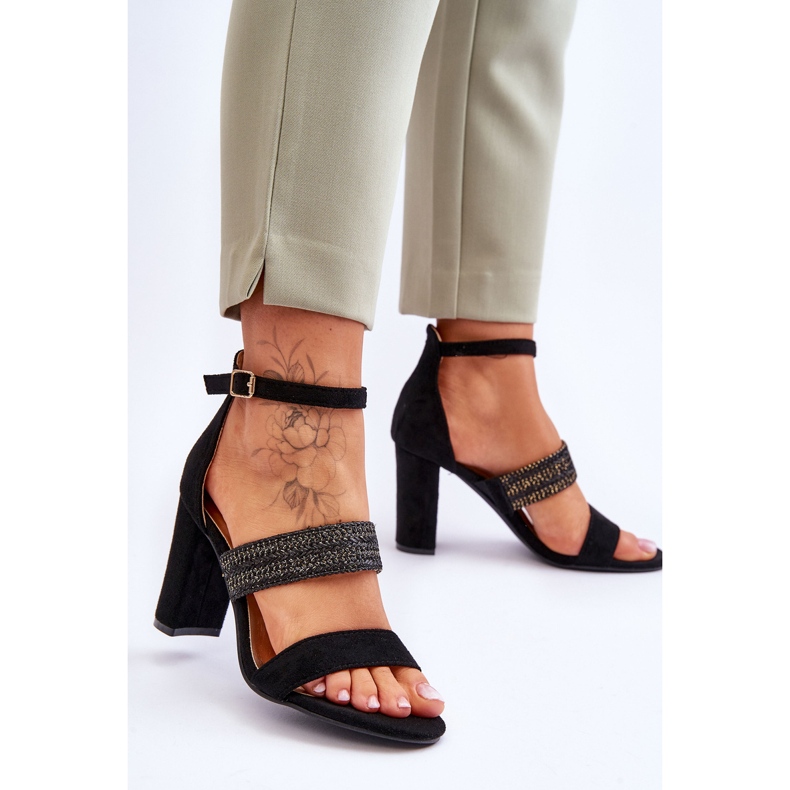 Semišové sandály s pletenou patou černá Roselia 2