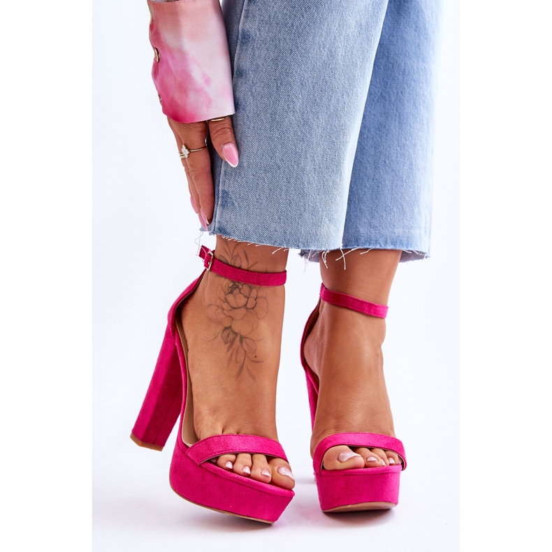 Pohodlné semišové sandály na vysokém podpatku Fuchsia Essence růžový 1