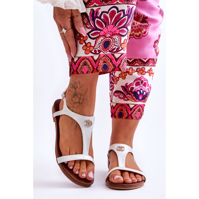 Ploché sandály s ozdobou S.Barski KV-5541-45 Stříbrná stříbrný 2