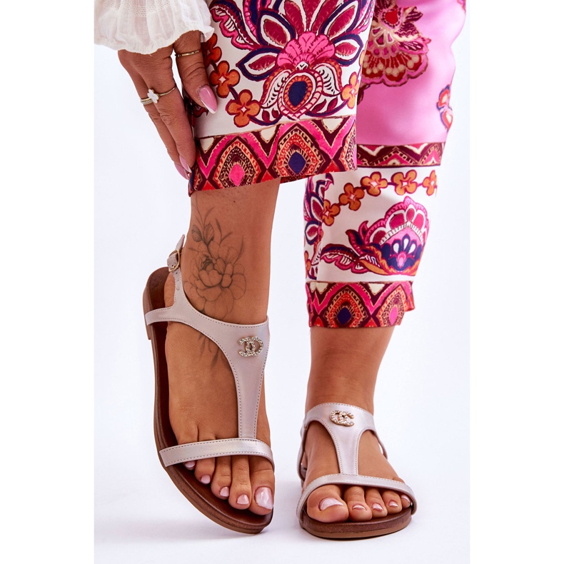 Ploché sandály s ozdobou S.Barski KV-5541-45 Béžová béžový 1