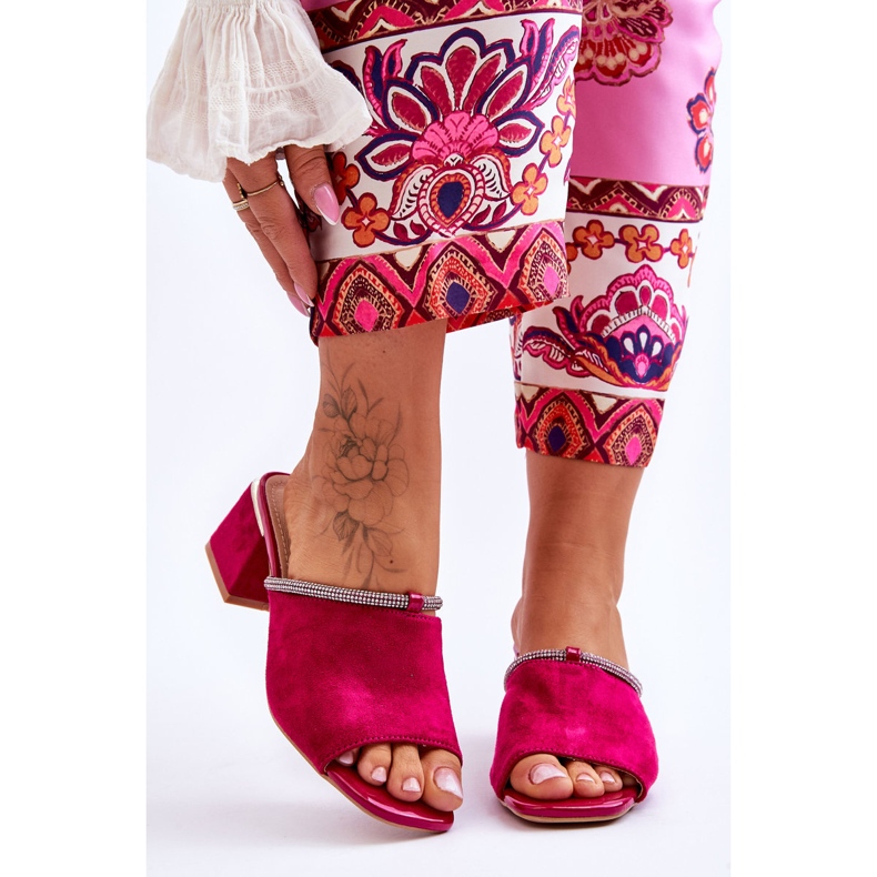Semišové pantofle na vysokém podpatku S.Barski KV-612-2 Fuchsia růžový 2