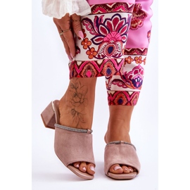 S.Barski Semišové pantofle na vysokém podpatku KV-612-2 Béžová béžový 1