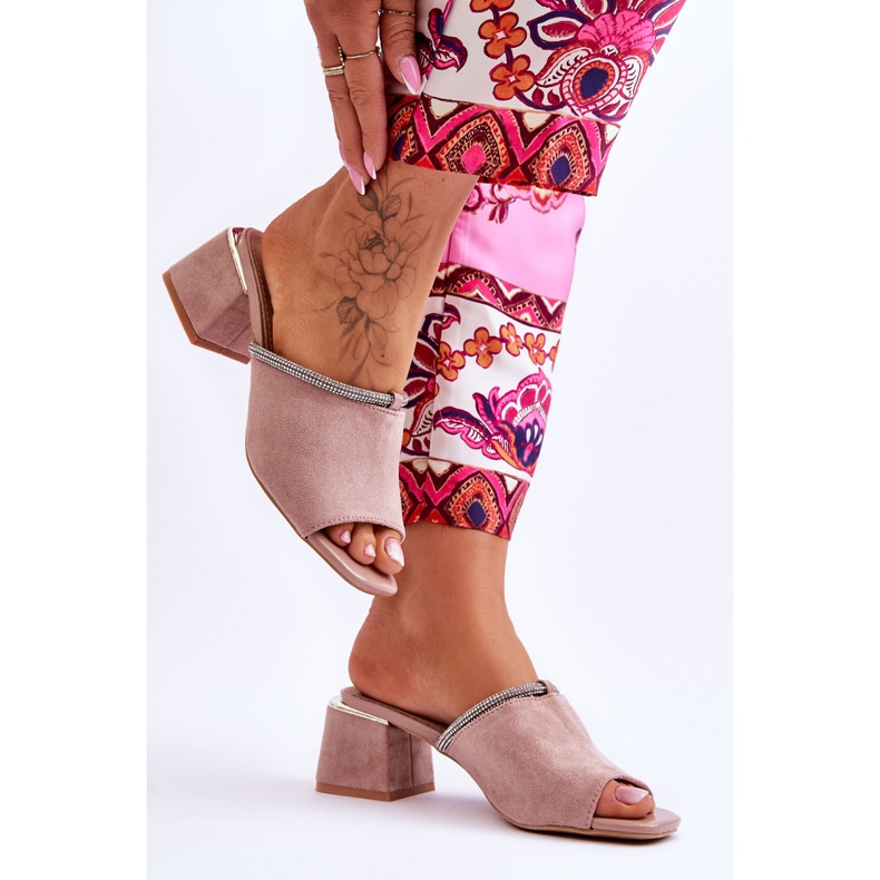 S.Barski Semišové pantofle na vysokém podpatku KV-612-2 Béžová béžový 2