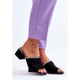 S.Barski Semišové pantofle na vysokém podpatku KV-612-2 Black černá 1