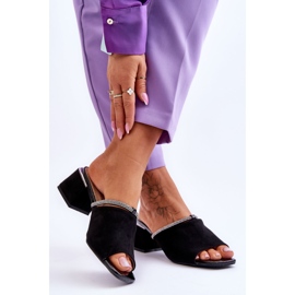 S.Barski Semišové pantofle na vysokém podpatku KV-612-2 Black černá 2