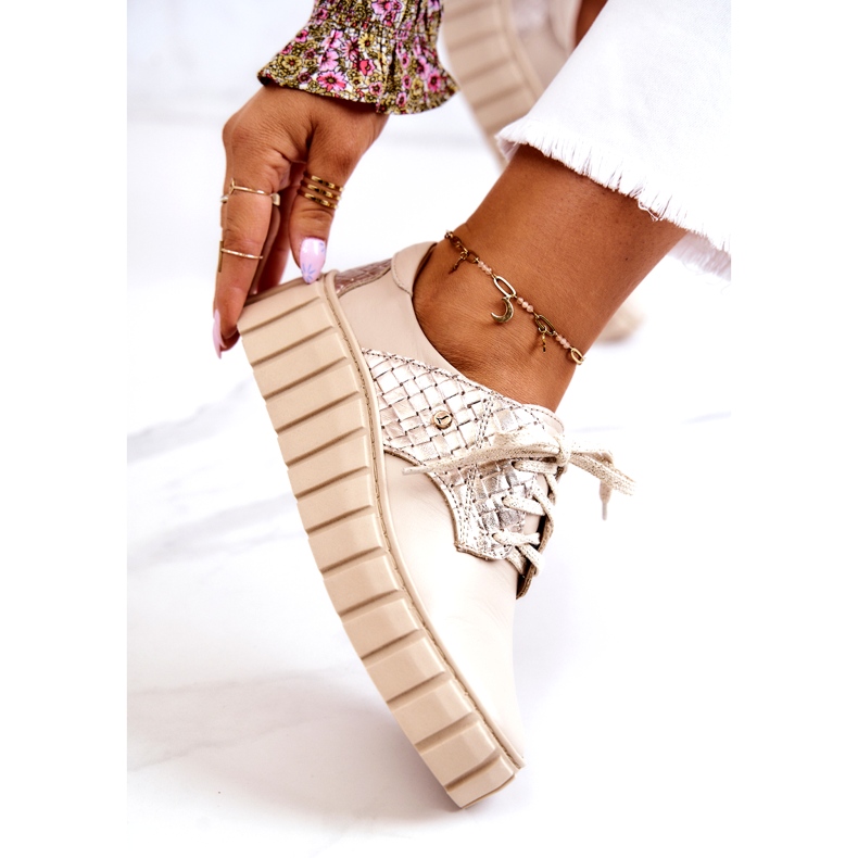 Lemar Béžové a zlaté kožené boty na platformě béžový 4