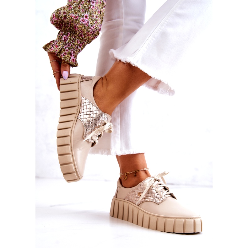 Lemar Béžové a zlaté kožené boty na platformě béžový 2