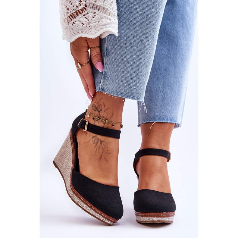 PS1 Dámské klasické sandály na klínu Black Malani černá 1