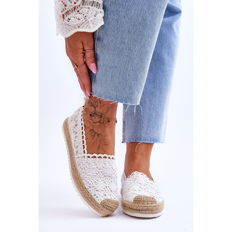 FE1 Krajkové nazouvací espadrilky White Blanco bílý 1