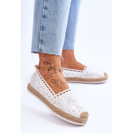 FE1 Krajkové nazouvací espadrilky White Blanco bílý 2
