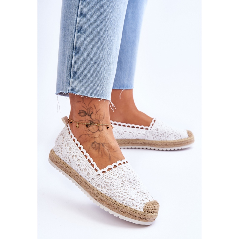 FE1 Krajkové nazouvací espadrilky White Blanco bílý 2