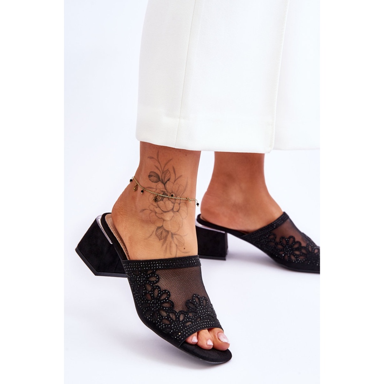 Pantofle na podpatku se síťovinou S.Barski KV-612-1 Black černý 2