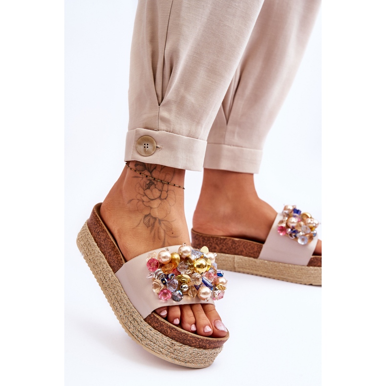 Dámské pantofle na platformě S.Barski KV-578-1 Nude béžový 2