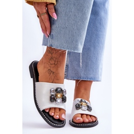 Dámské pantofle s kamínky S.Barski KV-2775-31 bílo-stříbrná bílý 1