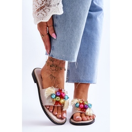 Pantofle s ozdobnými korálky S.Barski KV-2775-47 Nude béžový 1