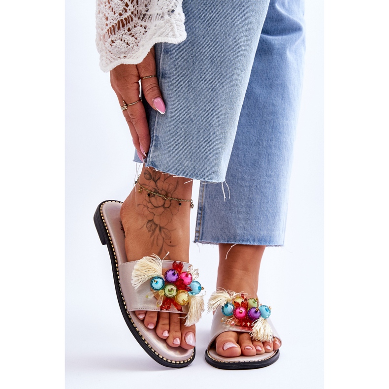 Pantofle s ozdobnými korálky S.Barski KV-2775-47 Nude béžový 1