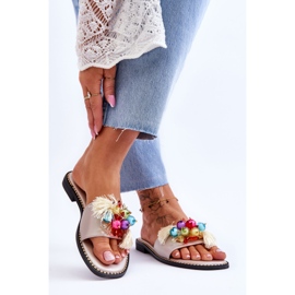 Pantofle s ozdobnými korálky S.Barski KV-2775-47 Nude béžový 2