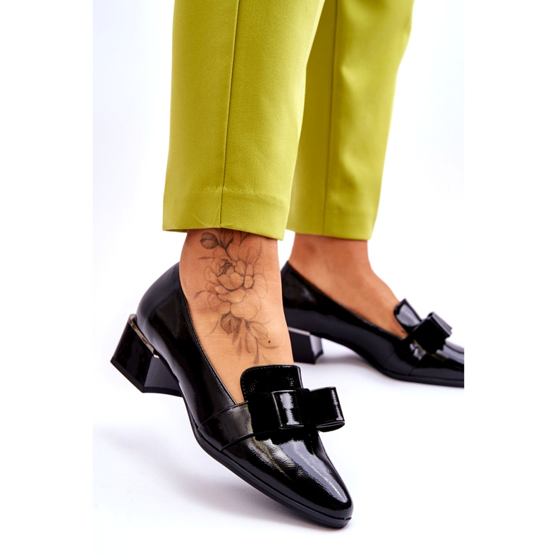 Vinceza Módní lakované lodičky s ozdobnou mašlí Shira Black černá 2