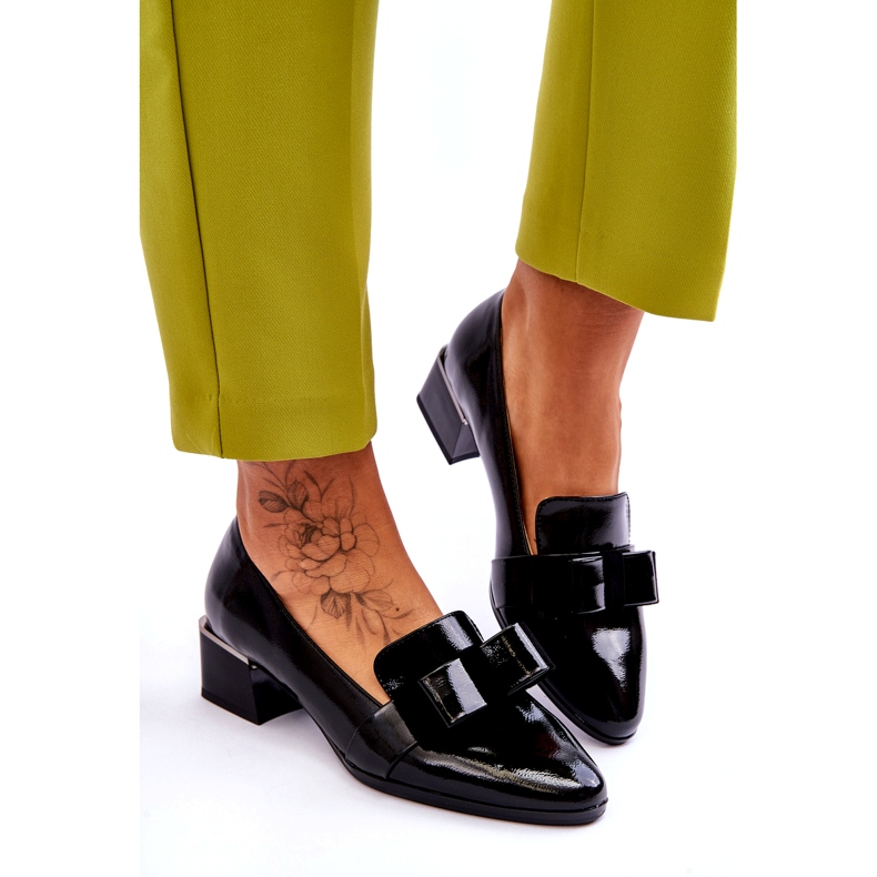 Vinceza Módní lakované lodičky s ozdobnou mašlí Shira Black černá 3