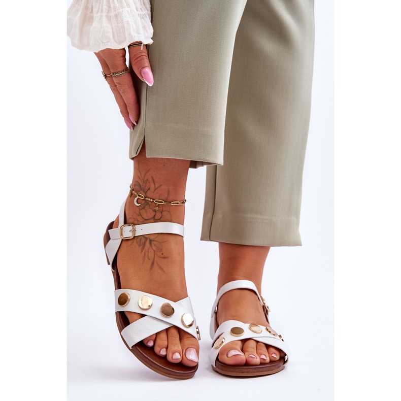 Ploché sandály S.Barski KV-5541-35 bílé a stříbrné bílý 1