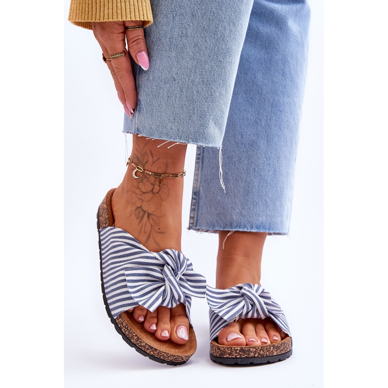 FJ1 Žabky Na Korkové Platformě S Bílými A Modrými Pruhy Slavnostní 1