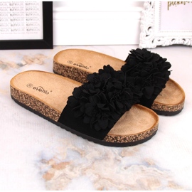 Dámské ploché pantofle s černými květy eVento 5969 černá 3