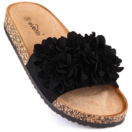 Dámské ploché pantofle s černými květy eVento 5969 černá 1