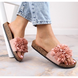 Dámské ploché sandály s pudrově růžovými květy eVento 5969 5