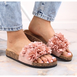 Dámské ploché sandály s pudrově růžovými květy eVento 5969 7