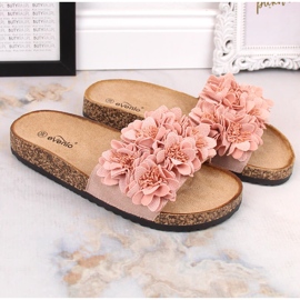 Dámské ploché sandály s pudrově růžovými květy eVento 5969 3