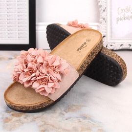 Dámské ploché sandály s pudrově růžovými květy eVento 5969 4