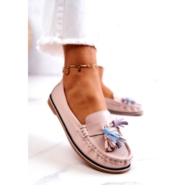 Evento Dámské kožené mokasíny s třásněmi růžové Laressa růžový 4