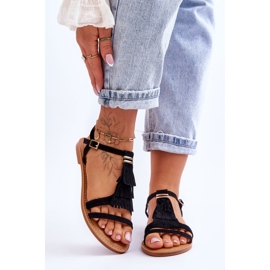 FRJ Dámské sandály Flat Suede Boho Black Lucami černý 1