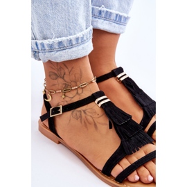 FRJ Dámské sandály Flat Suede Boho Black Lucami černá 5
