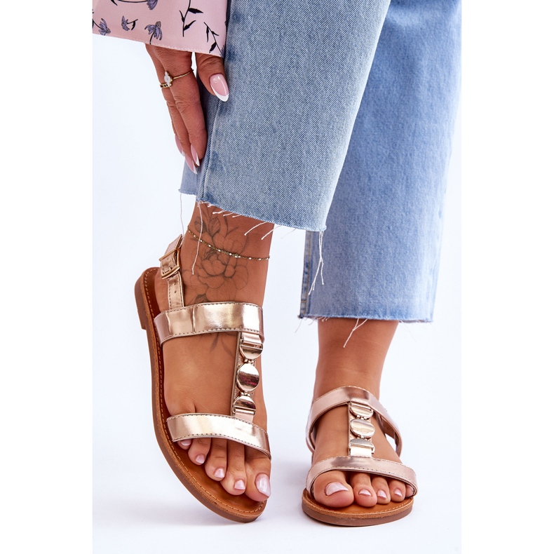 Dámské ploché sandály s ozdobným páskem zlatá bobule zlatý 1