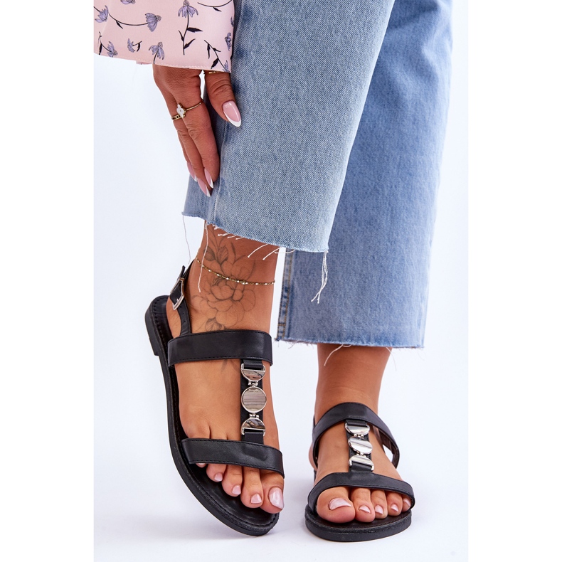 Dámské ploché sandály s ozdobným páskem Black Berry černá 1