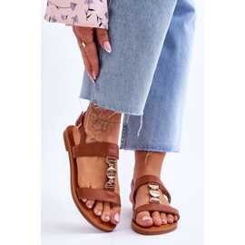 Dámské ploché sandály s ozdobným páskem hnědé bobule hnědý 1